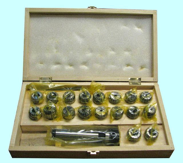 Патрон Цанговый с хвостовиком КМ4  (М16х2,0) с набором цанг ER32 из 18шт (3-20мм) "CNIC"