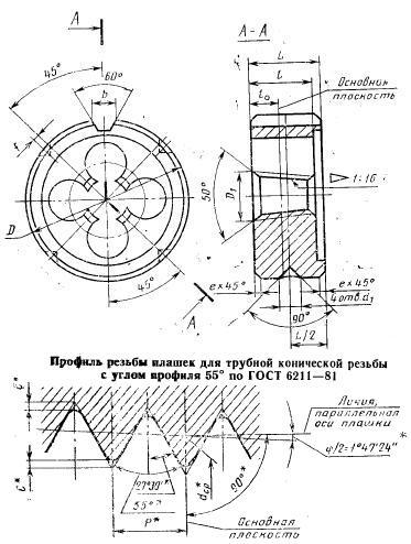 Плашка Трубная коническая   R  1 1/2", 11 ниток/дюйм, dнар.90мм "CNIC"