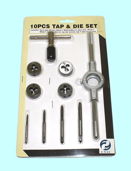 Вороток,плашкодерж-ль и по  4 метчика и плашки М3-М6 9ХС в блистере (10 поз.) "CNIC"