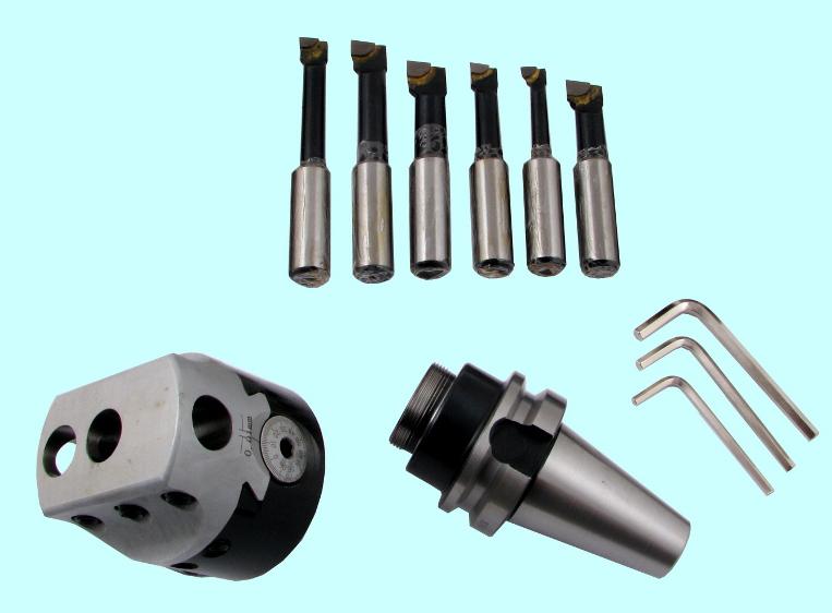 Головка расточная d100мм, D расточки  15-160мм, хв-к 7:24-50BT (MAS403) для станков с ЧПУ, с к-том резцов Т15К6 из 6шт.