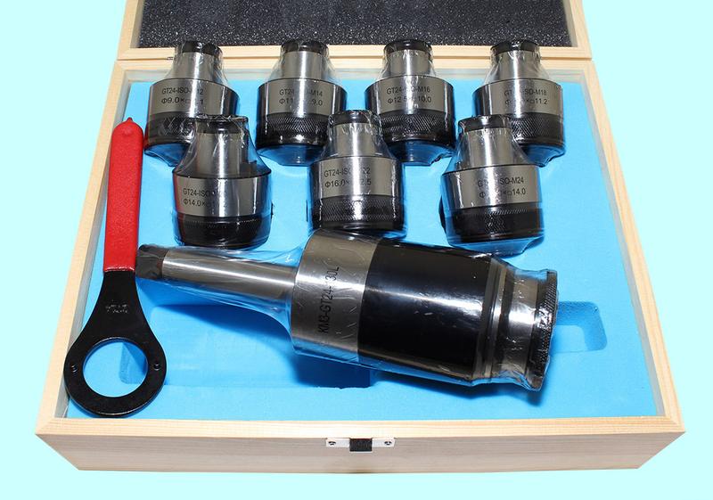 Патрон резьбонарезной с хвостовиком КМ3 с лапкой с набором головок из 7шт. М12-М24 (MТ3-GT24-140L) "CNIC"