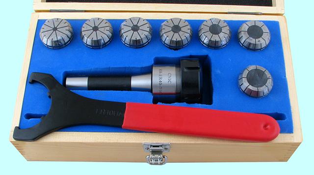 Патрон Цанговый с хвостовиком R8 (7/16"- 20UNF) с набором цанг ER40 из  7шт (6-25мм) "CNIC"