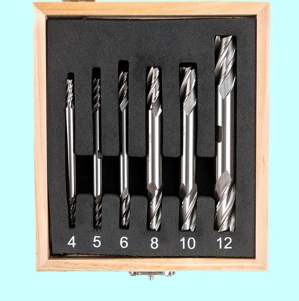 Набор Фрез концевых 2-х  сторонних по металлу из  6шт. (d4, 5, 6, 8, 10, 12мм Z=3) Р18 в деревянном футляре "CNIC"