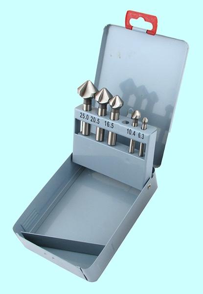 Набор зенковок конус  90° ц/х из 5-ти штук d6.3-d20.5мм Р18 в мет. коробке "CNIC"