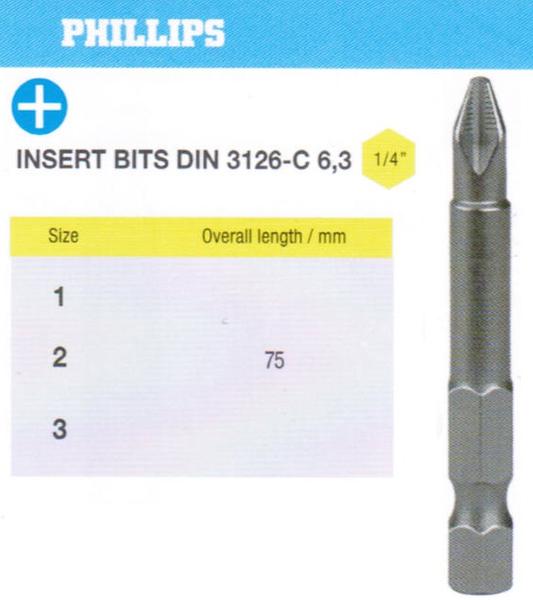 Биты крестовые РН1х 75мм S2 цилиндрические с насечкой DIN3126 хвостовик Е1/4 PROFI "CNIC" в упаковке 10 шт.