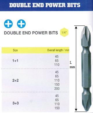 Биты крестовые PH1хPH1х 45мм CrV двухсторонние в упаковке 2 шт. DIN3126 хвостовик E1/4 "CNIC"