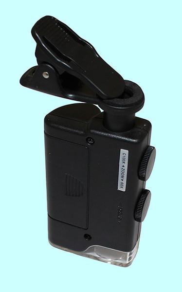Микроскоп 60-100х мини с подсветкой  и ультрафиолетом для телефонов (7751W)