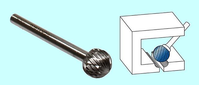 Борфреза сферическая  d16х14х6х59 Р6АМ5 Х-образн. насечка "CNIC" (D16 14М06)