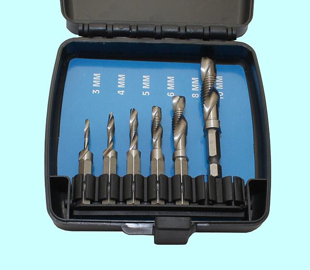 Набор сверл-метчиков из  6 штук (М3-М10) Р6М5 в пласт. футл. хвостовик HEX 1/4"  "CNIC" (07106)