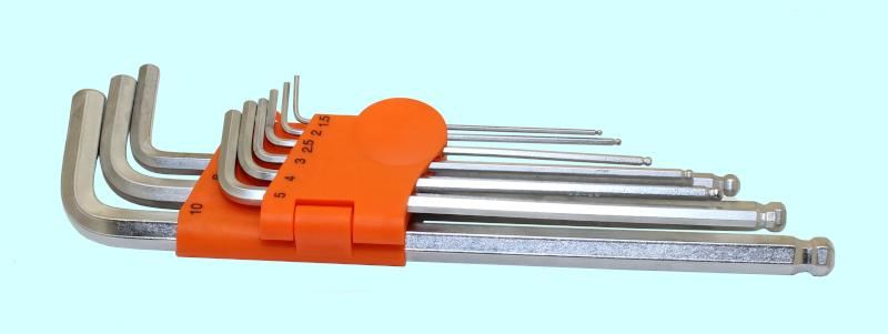 Набор ключей Шестигранных из  9шт  (1,5;2;2,5;3;4;5;6;8;10мм) удлиненные на клипсе с шаром СrV "CNIC" (2145)