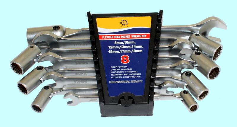 Набор ключей Комбинир. из  8-ми шт. (рожковый и торцевой шарнирный) (8-19мм) CrV "TLX" (MT15003P)