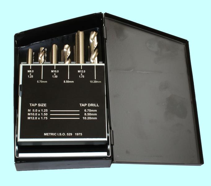 Набор резьбонарезной из  9 метчиков М2.5-М12 Р18 и 9 сверл d2.05-d10.2 Р18 в мет. коробке (2118А) "CNIC"