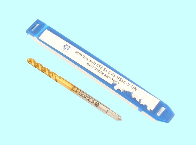 Метчик М 2,5 (0,45) м/р.HSSЕ-V (GV3) винтовая канавка, покрытие TiN ISO 529 "TLX"
