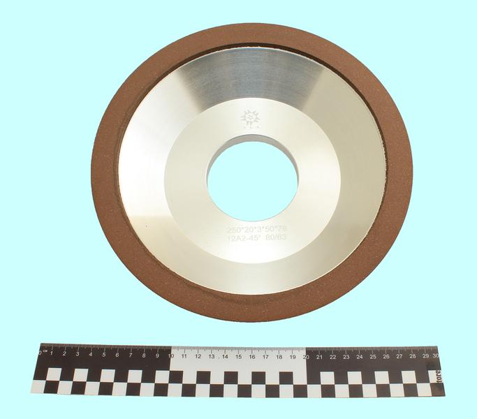 Круг алмазный 12А2-45град.(чашечный конический) 250х20х3х50х76 SSD-2(АС4)  80/63 100% В2-01 191,0 карат "TLX"