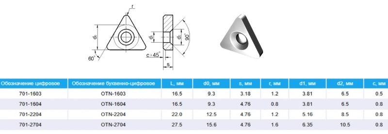 Пластина OТN - 1604 ВК15 трехгранная dвн=5мм  (701-1604) опорная