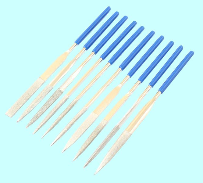 Набор надфилей алмазных из 10шт. L160х4 с обрезиненными ручками "TLX"