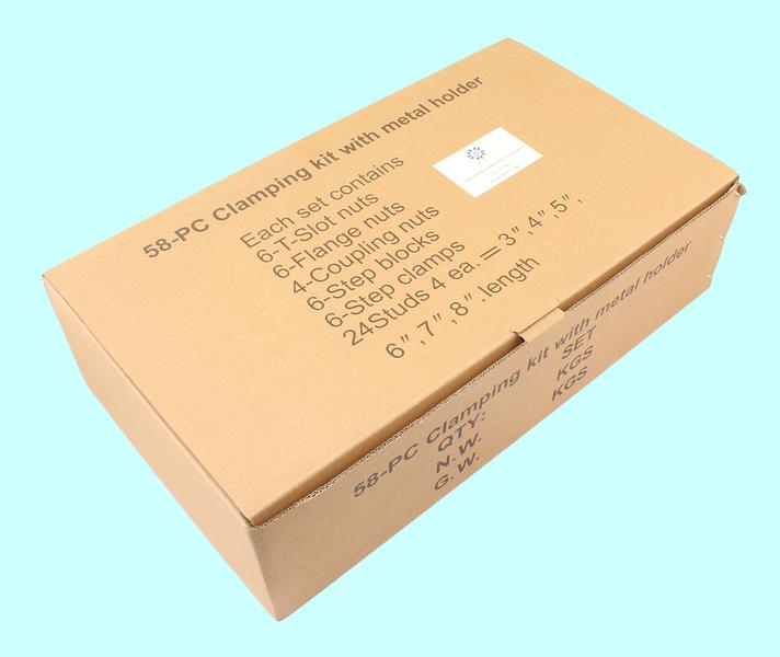 Набор клиновых ступенчатых прижимов из 58-ми предм., паз19,7мм М16х2 в металлическом футляре "TLX"