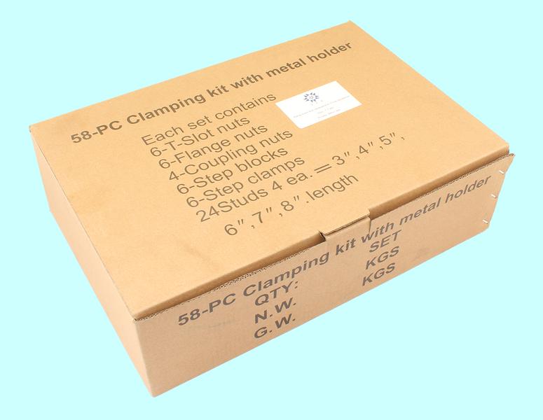 Набор клиновых ступенчатых прижимов из 58-ми предм., паз 7,7мм М6х1,0 в металлическом футляре "TLX"