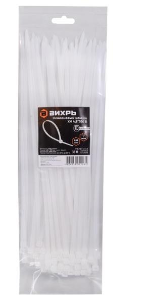 Хомут нейлоновый "Вихрь" 4,8х300мм Б, стяжка белая 100шт.