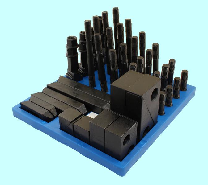 Набор клиновых ступенчатых прижимов из 58-ми предметов, паз21,7мм М20х2,5 на пластиковой подставке "TLX"