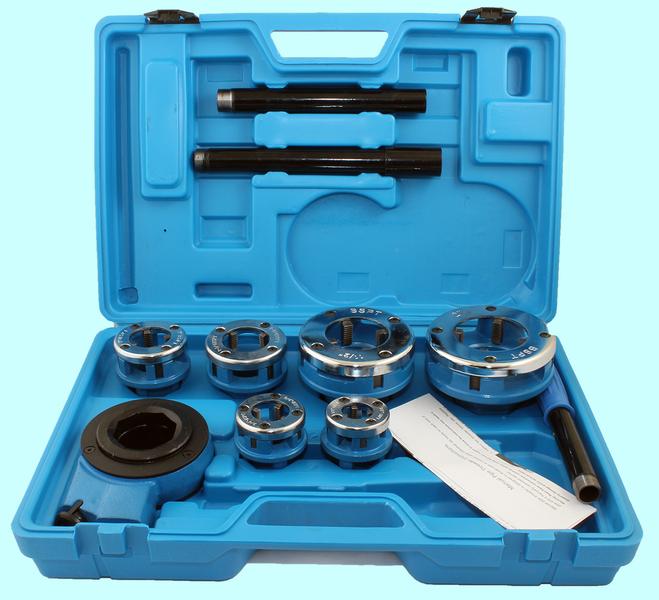 Клуппы трубные для резьб G 1/2-3/4-1-1 1/4-1 1/2-2" c трещеткой набор в мет. ящике "CNIC"